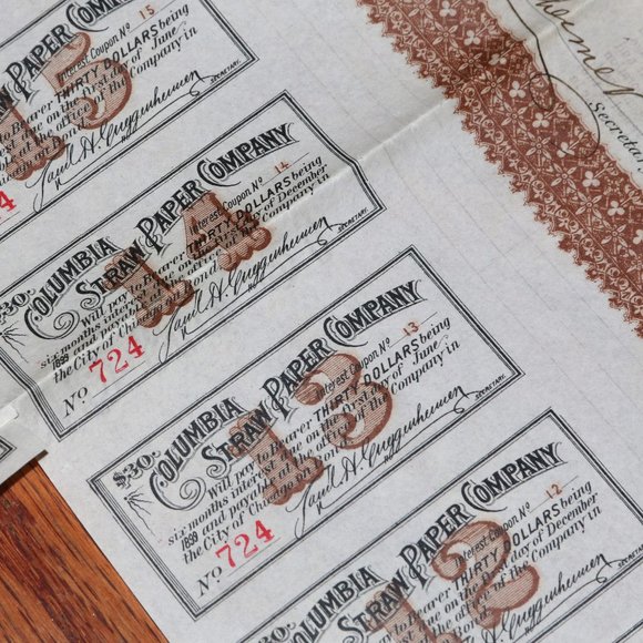 Columbia Straw Paper Company MORTGAGE GOLD BOND $1000 _ 1901 ANTIQUE - Picture 8 of 10